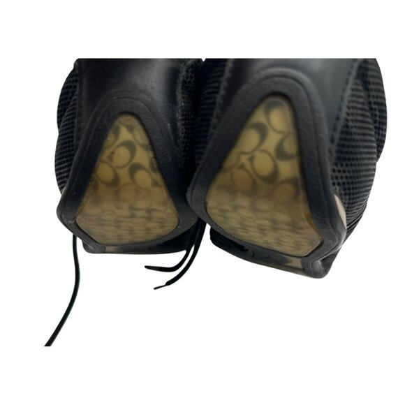 Coach Size 6 Black Monogram Sneakers Mesh Leather Trim Lace-Up Casual Shoes - Picture 10 of 12